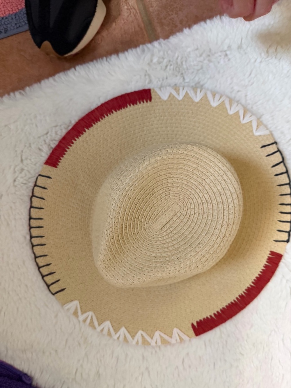 Ladies Straw Sun Hat with Red, White blue